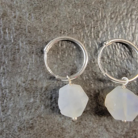 Native Rainbow Moonstone Gemstone Earrings Dainty Sterling Silver Boho Jewelry - Picture 6 of 6